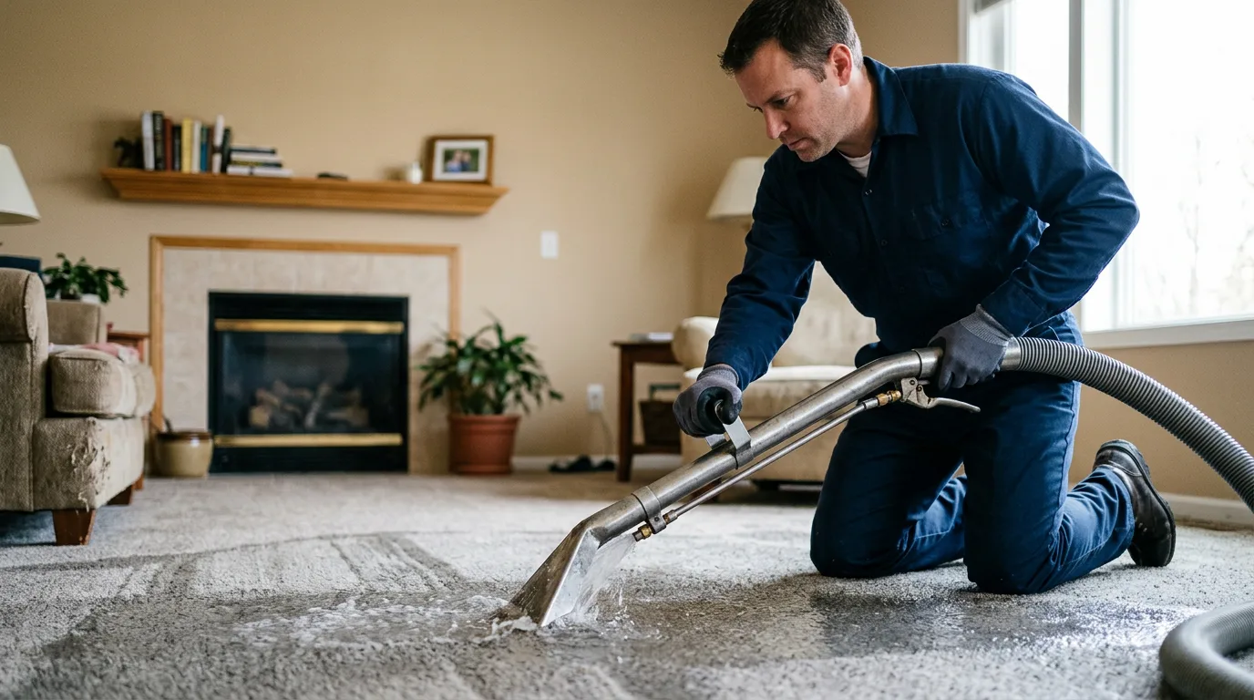 Water damage restoration technician working near Charleston, MO
